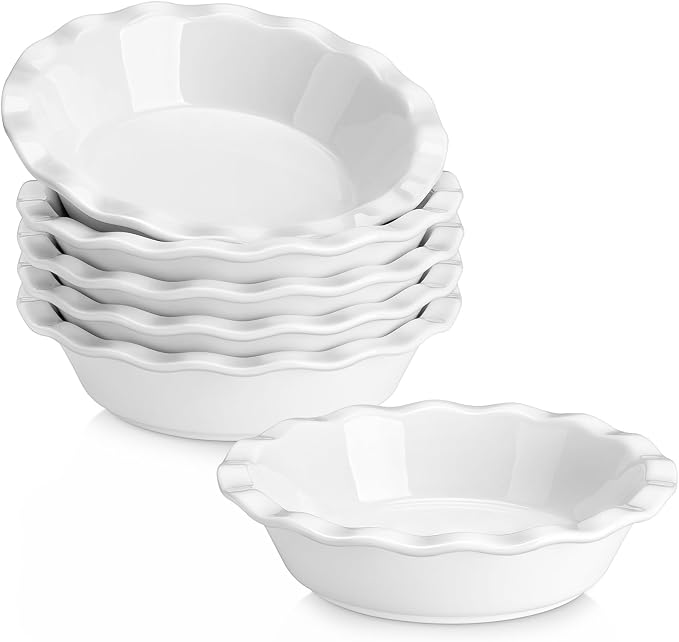 MALACASA Mini Pie Pans Set 6, 6 Inch Ceramic Quiche Tart Pans White | Small Pie Plates for baking for Quiche, Tart, Individual Pot Pie