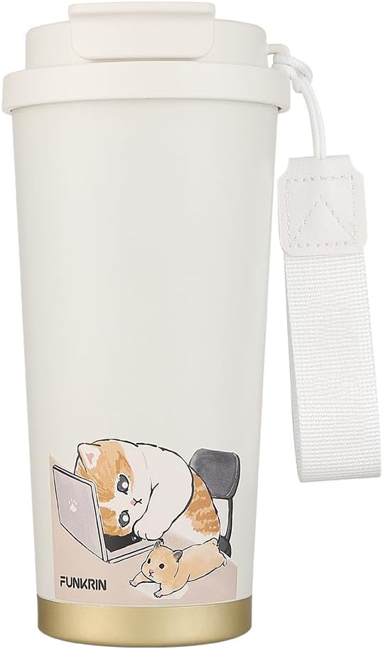Funkrin Coffee Travel Mug with Flip Lid, 16oz Insulated Tumbler Cup with Ceramic Coating, Double Wall Vacuum Leak-Proof Tumbler for Office School Party Camping