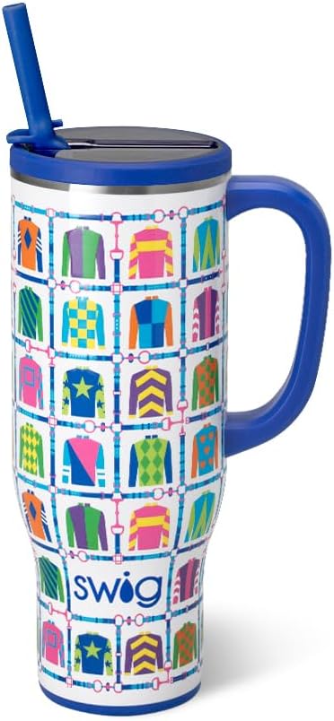 Swig Life 30oz Insulated Mega Mug with Handle & Straw, Jockey Club | Triple Insulated Stainless Steel - Handle & Straw Included - Extra Large Capacity - Cup Holder Friendly