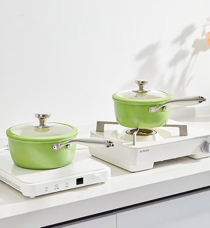 Nonstick Ceramic Saucepan with lid, Small Cooking Pot with handle, Induction Comptable (Green, 2.5 Quarts)