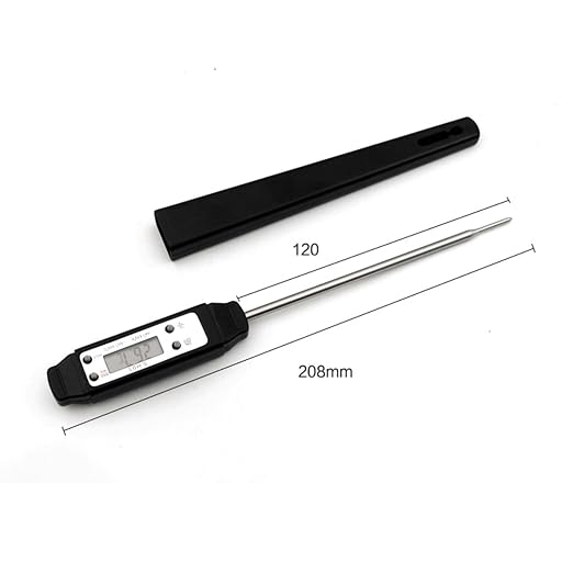 Meat Thermometer, Waterproof Digital Food Thermometer Instant Read with 120mm Long Probe, Automatic Calibration, Kitchen Cooking Thermometer for BBQ, Grill, Water Temperature(Black)