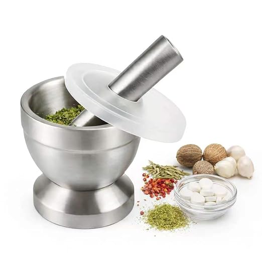 Stainless Steel Mortar Pestle, Anti-Slip Spice Grinder | Spices Tablets Large Capacity Bowl, Multi-Purpose：Spices, Herbs, Tablets, Easy to Clean