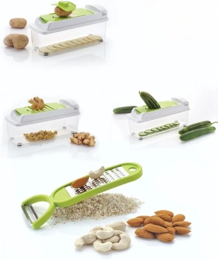 HOB Pro Original Vegetable Chopper - Chopper and Spiralizer - Food Chopper with Container, Fruit Cutter, Onion Dicer - All-in-One Prep Tool - Kitchen Gadgets and Gifts (12 in 1, White/GREEN)
