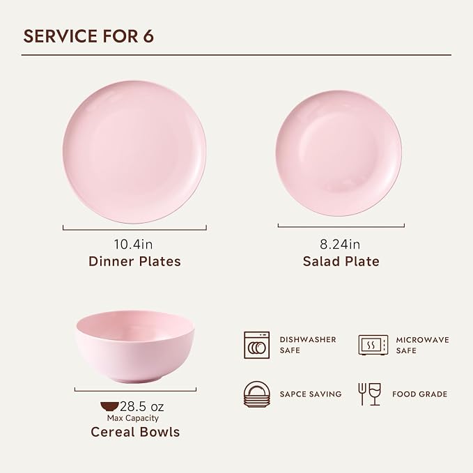 18-Piece Bone China Dinnerware Set for 6, Sakura Pink | Lightweight Porcelain | Round Plates & Bowls | Scratch Resistant | Durable Ceramic | Microwave & Dishwasher Safe