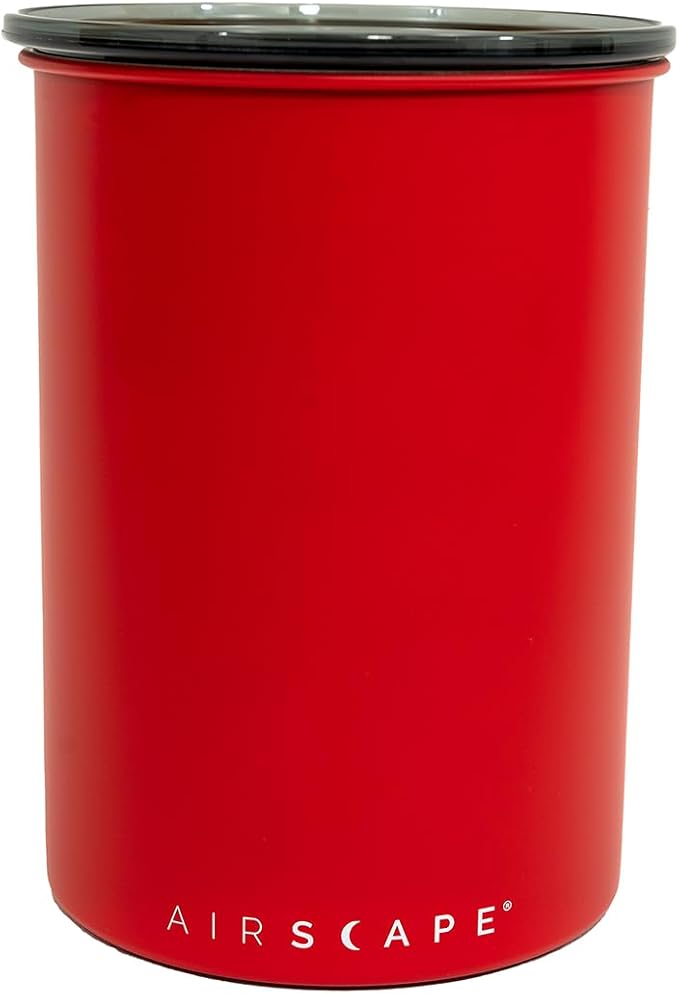 Planetary Design Airscape Stainless Steel Coffee Canister | Food Storage Container | US Patented Airtight Lid | Push Out Excess Air Preserve Food Freshness (Medium, Matte Red) | Food Storage Container | US Patented Airtight Lid | Push Out Excess Air Pr...