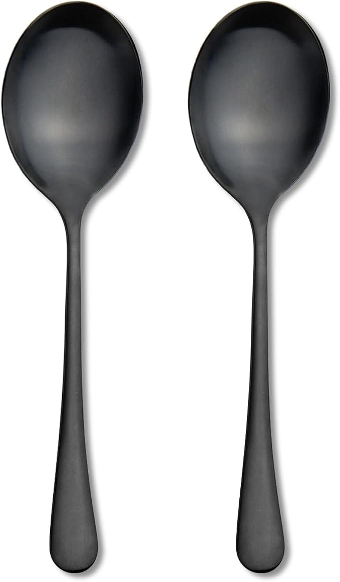 Large Serving Spoons, Matte Black Stainless Steel Serving Spoon 2 Pcs | 9.8Inch-Catering Spoons Solid Serving Utensils Big Serving Utensil for Buffet, Parties, Catering