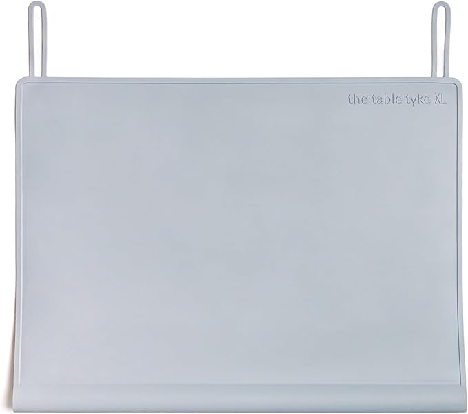 Table Tyke Placemat XL Silicone Baby Placemat with Teething Edge Bumper - Waterproof Toddler Table Mat for Eating, BPA Free, Dishwasher Safe (Grey)