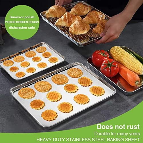 Stainless Steel Baking Pan, Large Cookie Sheet Set for Toaster Oven Tray Pans by Umite Chef, Superior Mirror Finish, Easy Clean, Dishwasher Safe, 12 x 10 x 1 inch, 3 Piece/set