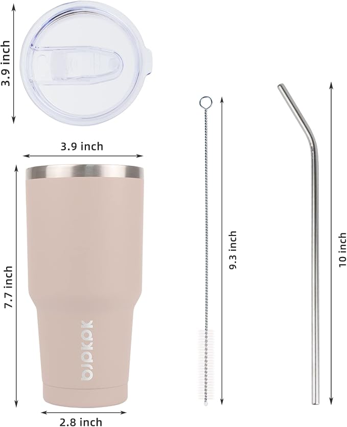BJPKPK 30 oz Tumbler with Lid and Straw, Insulated Stainless Steel Cup | Double Wall Vacuum, BPA Free, Leak Proof, Keeps Hot/Cold, Travel & Beach Ready, Car Holder Fit, Apricot