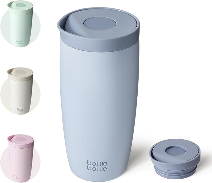 BOTTLE BOTTLE Insulated Coffee Tumbler with Push Button Lid 16oz(Blue) | Leakproof,Stainless Steel Travel Mug,Keeps Drinks Hot & Cold for 6 Hours,for Office & On the Go