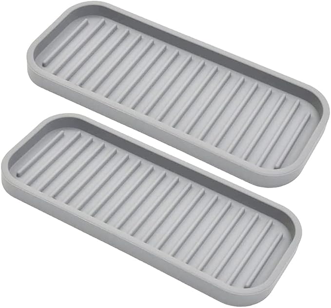 Silicone Sponge Holder for Kitchen Sink - Dish Soap Holder 2Pack Light Grey | Waterproof sponge soap tray, kitchen counter / bathroom sink caddy Organizer; dish sponge holder, soap dispenser, scrubbers