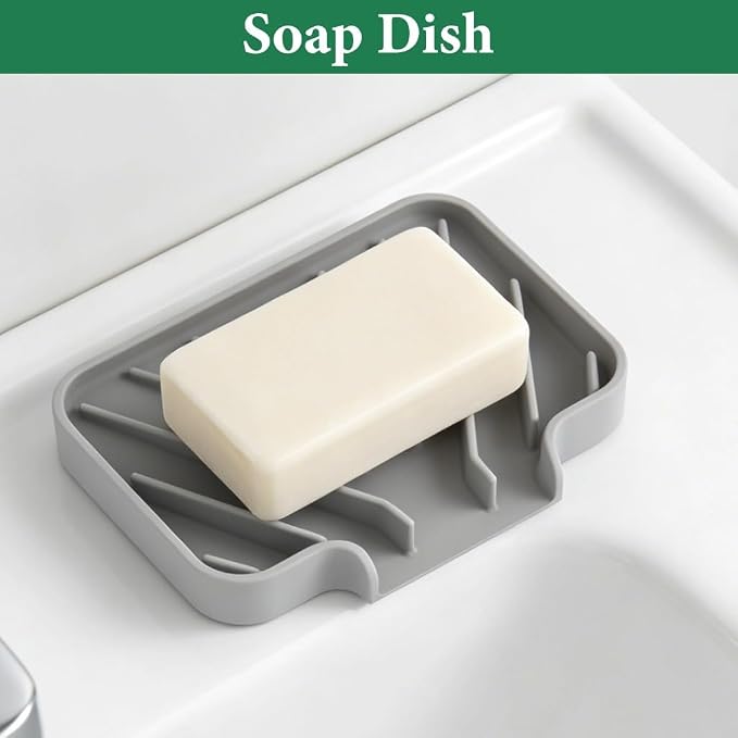 GUUKIN Sponge Holder for Kitchen Sink, 5x3.5 Inch Auto-Draining Soap Tray & Sink Organizer | Compatible with Scrub Daddy, Keep Countertops Dry, Kitchen Sink Accessories (Grey)