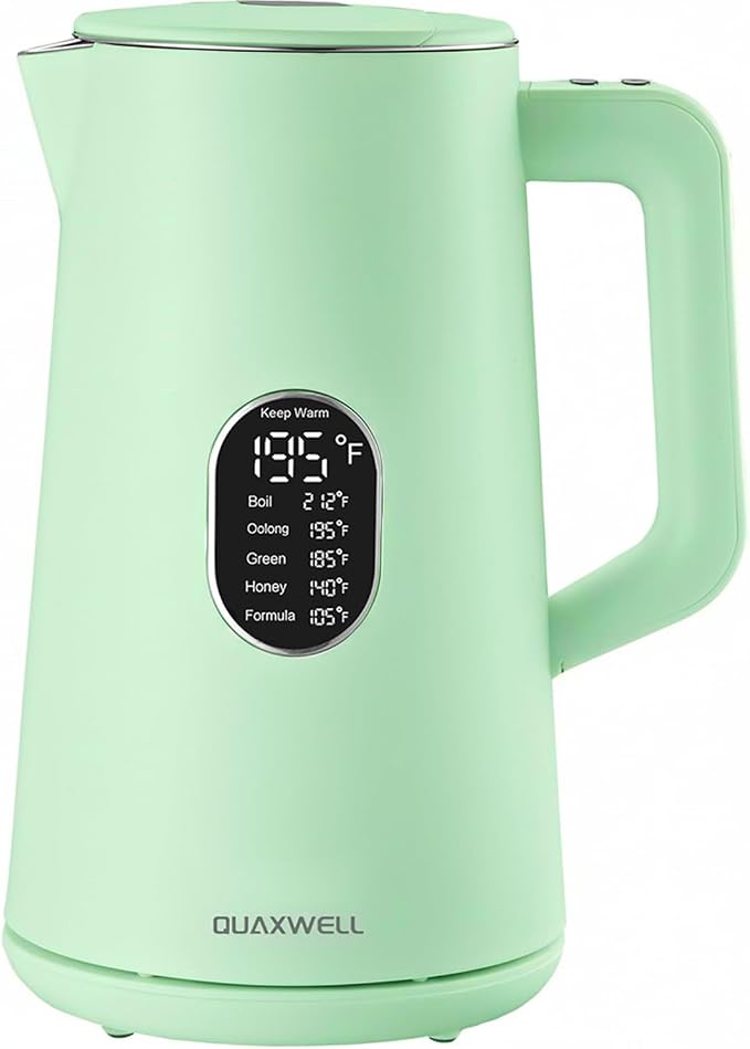 1.5L Electric Kettle Temperature Control, Green | Double Wall Cool Touch Teapot, Fast Boil, 5 Temperature Control, LED Display, Auto Shut-Off & Keep Warm