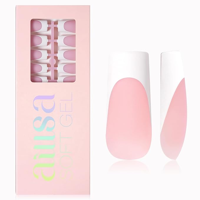 AILLSA French Tip Nails Press On Nails 5 Colors For Nail Art DIY Extension | French Tip Press On Nails Long Square No Need to File 3 in 1 Acrylic False Nails Gifts For Women 15 Sizes 150 Pcs
