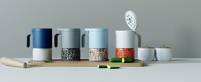 Zuutii Glass Spice Jars Moisture-Proof Containers with Spoons, 10oz Mini Seasoning Storage Jars with Flapper Caps for Salt, Sugar, Peppers, Chili in Kitchen (Light Gray)