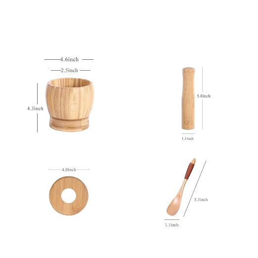 Mortar and Pestle Set with Lid and Spoon, 100% Natura Bamboo Spice Grinder, Crush, Press, Mash Spices, Herbs, Garlic, Pepper, Guacamole, Nuts, Fruit, 4.6 inch Mortar and Pestle Set Bowl for Kitchen