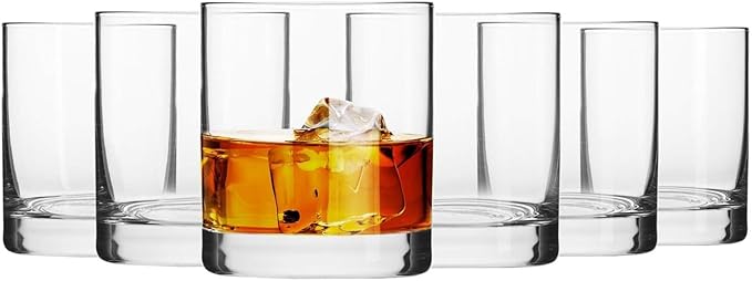 Krosno Whiskey Glasses Set of 6, 10.1 oz, Blended Collection | Drinking Tumblers, Lead-Free Crystal for Bourbon, Scotch, Cocktails, Water, Juice, Dishwasher Safe