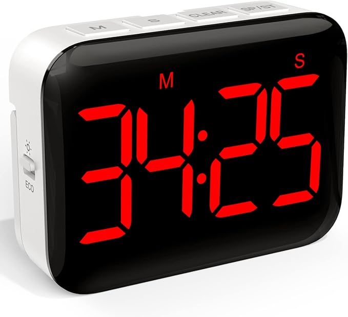 Magnetic Kitchen Timer for Cooking with Count Up Countdown, Digital Timer Battery Powered with Large Display, 2 Brightness and Volume Levels for Classroom, Teacher, Kids (Red)