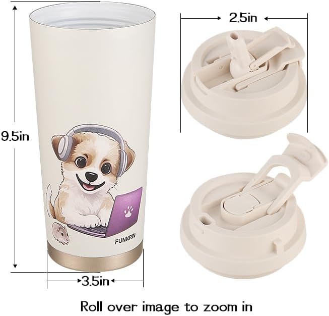 Funkrin Coffee Travel Mug with Flip Lid, 16oz Insulated Tumbler Cup with Ceramic Coating, Double Wall Vacuum Leak-Proof Tumbler for Office School Party Camping