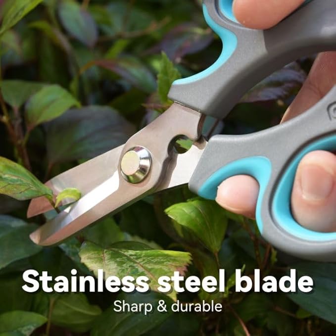 Blue Stainless Steel Floral Shears with Integrated Stab Remover | Sharp Smooth Blades Flower Scissors, Soft Anti-Slip Grips Rose Snips, Perfect For Floral Design And Daily Rose Pruning Work