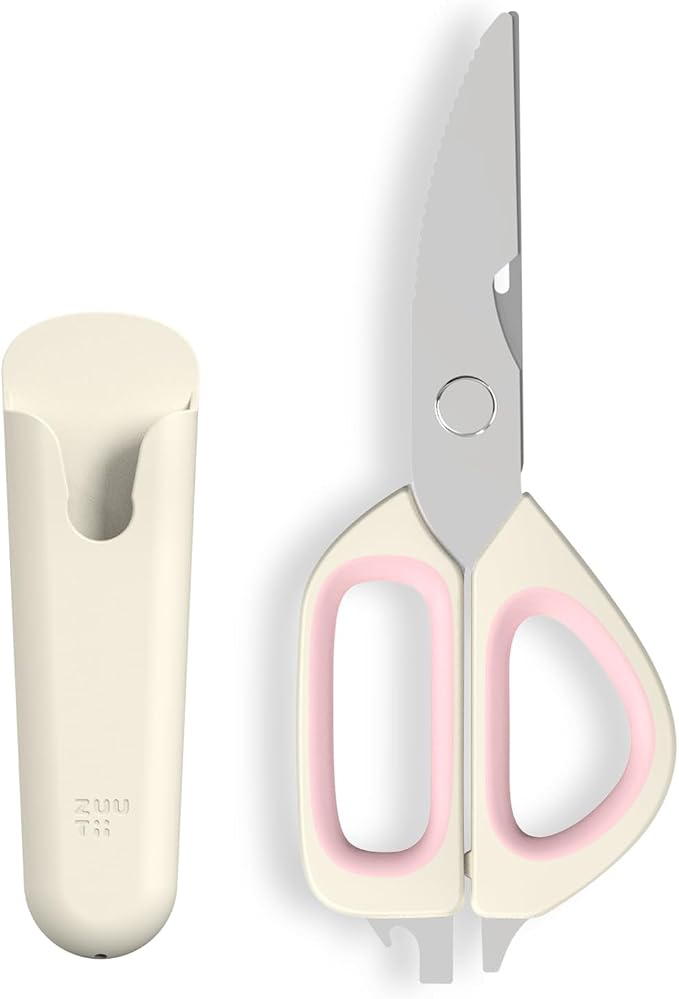 Zuutii Magnetic Kitchen Scissors, Heavy Duty Multi-Purpose Cooking Shears - Dishwasher Safe, Comfort Grip with Safety Lock Food Scissors for Chicken Bones, Herbs, Poultry, Vegetables, Begie&Pink