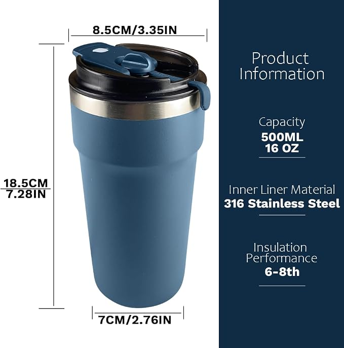 SPLMIFA Travel Coffee Mugs Leak-Proof, Reusable Coffee Cups with Lids, Stainless Steel Vacuum Insulated Coffee Tumblers, Thermal Insulation Cups for Men and Women Hot & Cold Drinks(4th-Blue, 16OZ)