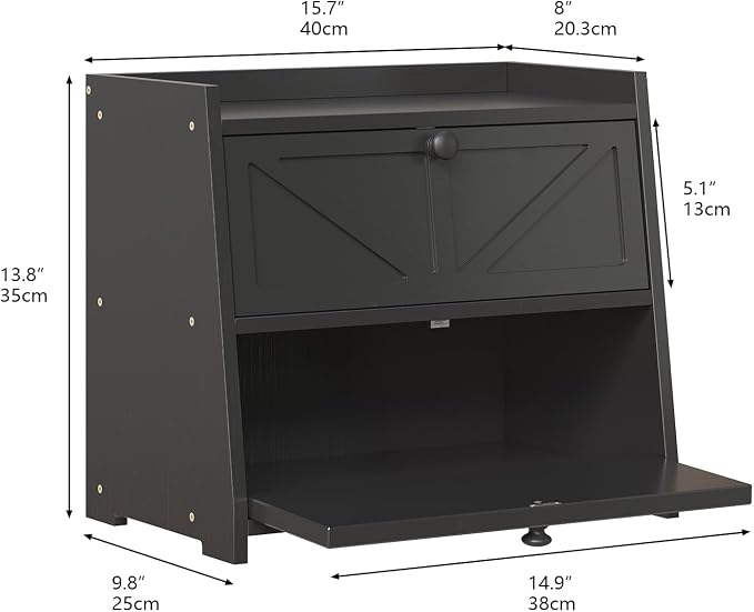 Trironsun Vintage Double Layer Bread Box for Kitchen Counter Bamboo Bread Storage Container Large Capacity Bread Storage Bin (Black)