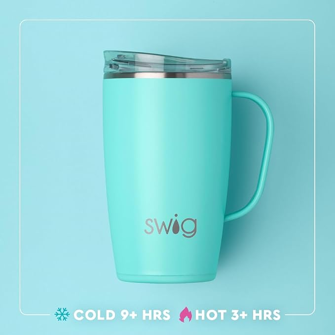 Swig Life 18oz Insulated Travel Mug with Handle & Lid, Giddy Up | Triple Insulated Stainless Steel - Handle & Lid Included - Keeps Coffee Hot or Cold - Cup Holder Friendly