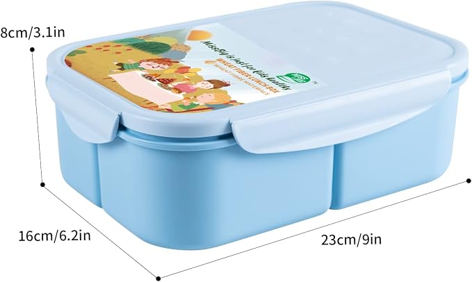 MISS BIG® Large Bento Lunch Box for Adults, 1900ml, 3 Compartments, Blue | Blue 1900ml adult bento lunch box for work lunch, office meal prep, picnic basket, and travel meals.