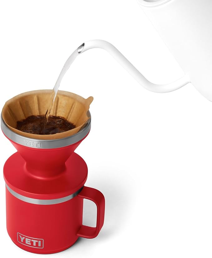 YETI Pour Over Coffee Maker Accessory Ramblers, Designed for Perfect Coffee Extraction Anywhere, Stainless Steel, fits any V60 Filter, Rescue Red