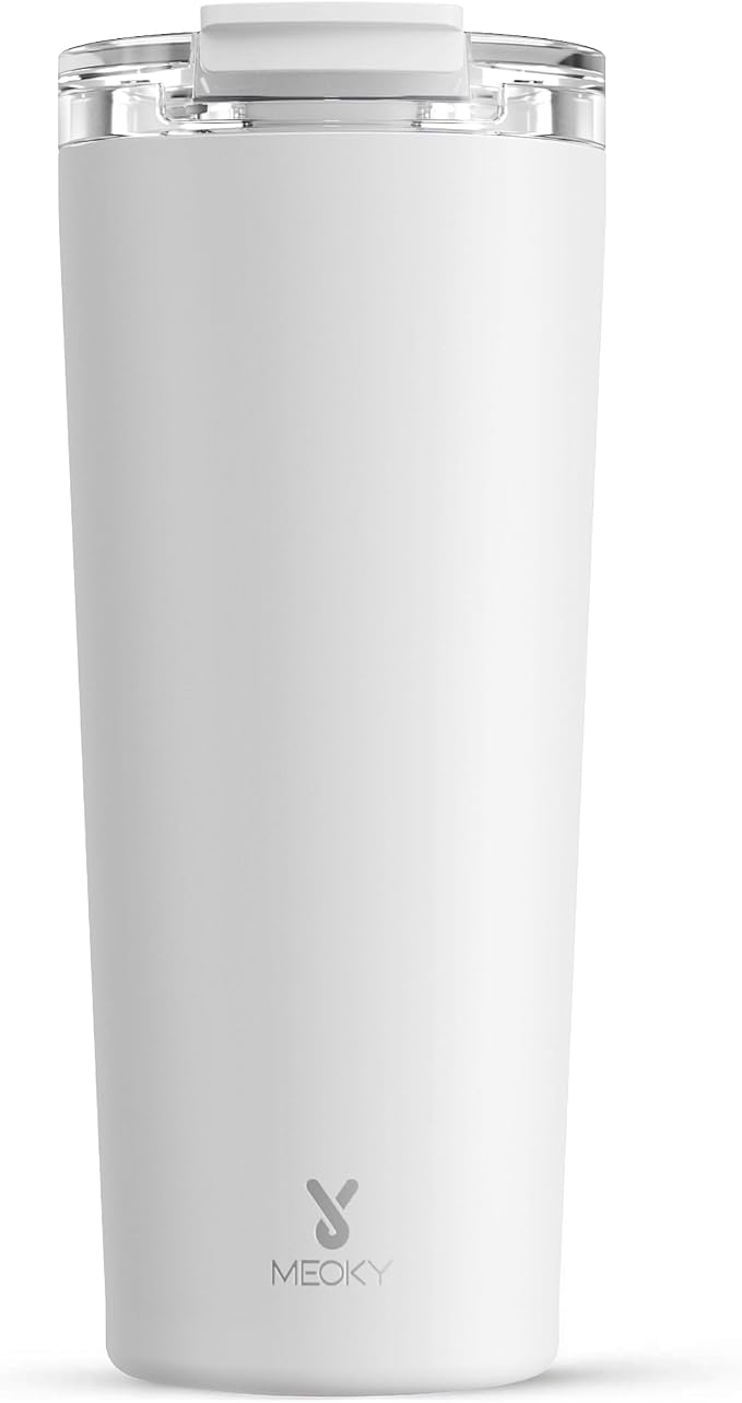 Meoky 24 oz Insulated Travel Coffee Mug: Leak Proof Lid, Ivory | Stainless Steel Coffee Tumbler, Keeps Hot for 8 Hours or Cold for 24 Hours, Fits in Car Cup Holder, BPA Free