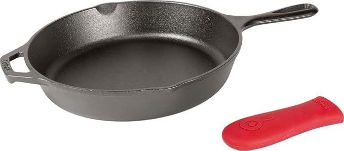 Lodge Seasoned Cast Iron Skillet - 10.25 inch - Pre-Seasoned Frying Pan - Heavy-Duty Skillet - Hot Handle Holder Included - Features 2 Pouring Spouts
