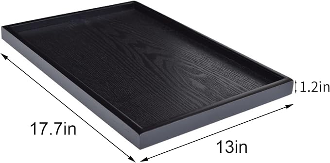 17.7 x 13 Inches Extra Large Solid Wood Serving Tray for Tea Coffee Table Snack Food Meals Serving Plate Kitchen Party Bar Breakfast Server with Raised Edges Black Wooden Decorative Ottoman Tray
