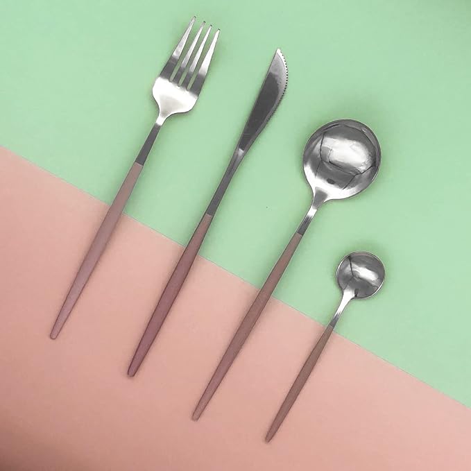 Silver Silverware Set, 24-Piece Stainless Steel Flatware Set Service For 6, Mirror Polished Pink Handle Tableware Cutlery Set Knife Fork And Spoon For Home & Restaurant, Dishwasher Safe