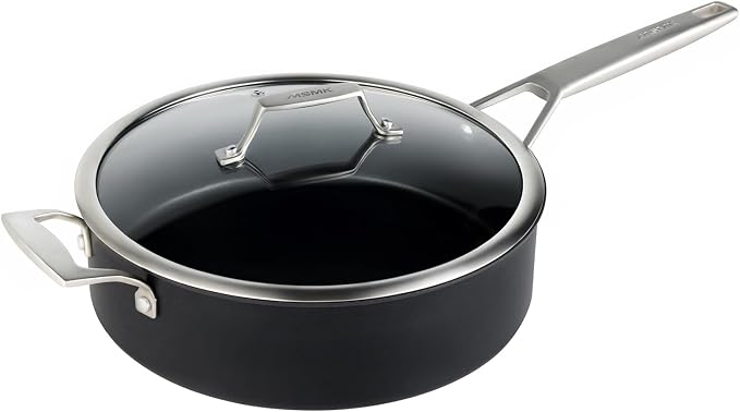 MsMk 5 QT Nonstick Saute Pan with lid, 11 inch Induction Deep Frying Pan | Non Toxic, Even Heating, Easy Clean, suitable for gas & electric & induction stove, Dishwasher & Oven Safe, Cerammic