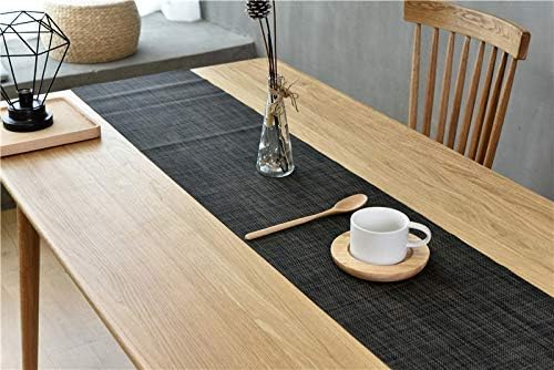 Zupro Woven PVC Table Runner(Hemp Black) 12x71IN, for Indoor/Outdoor Use | Washable Heat-Resistant Non Slip Table Mats PVC Vinyl Kitchen Dining Patio Table Place Mats for Holidays Dinner Parties BBQs