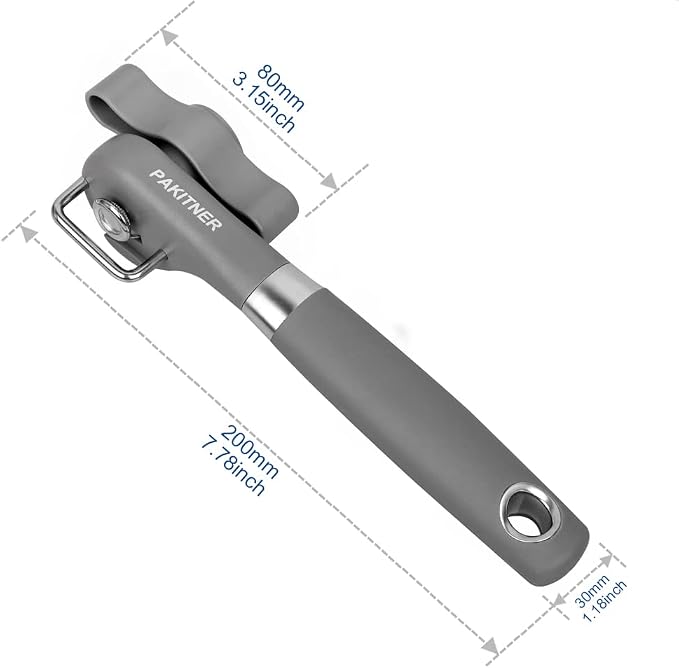 PAKITNER- Cut safe manual can opener, smooth edge - handheld Side cut with Sharp Blade, Comfortable Grip Handle Food Grade Stainless Steel Cutting Can Opener, Gray