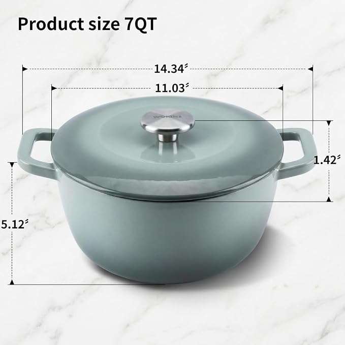 7QT Enameled Cast Iron Dutch Oven,Concave Self-Basting Lid,Green | Versatile,heavy-duty Large Dutch oven,PFAS-free,oven safe to 500°F,sourdough,braising/stews/roasting,Housewarming Gift(Jade)