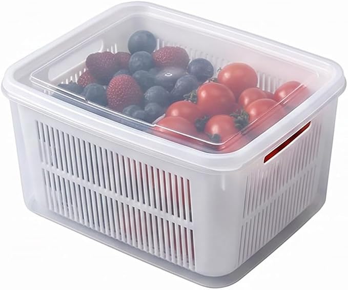 Kruggo Fruit Storage Container For Fruit Kitchen Storage (A, X-Large) | Removable Colander Produce Storage Containers for Fridge Organizer