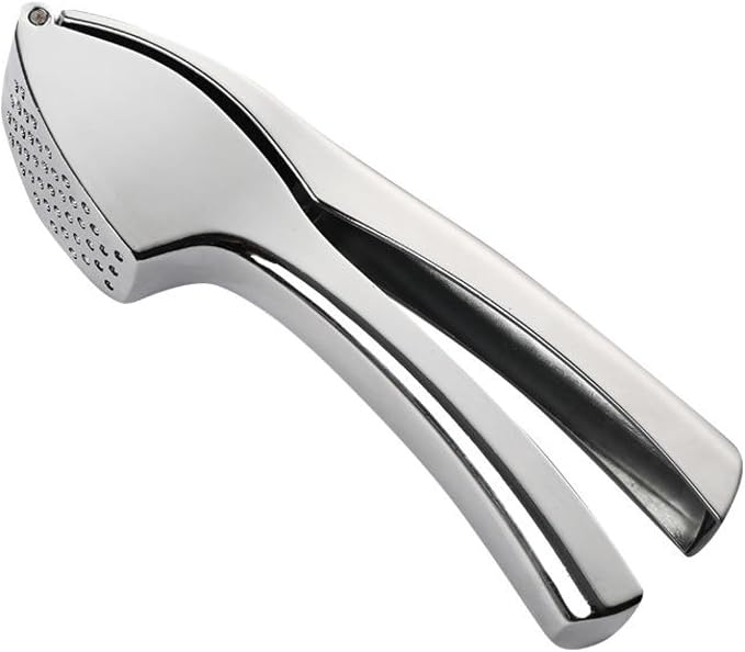 Heavy Duty Garlic Press, Zinc Alloy Garlic Crusher & Mincer, Easy Squeeze Garlic Press Tool with Ergonomic Handle, Garlic Mincer with Peeler Tube & Cleaning Brush for Kitchen Cooking