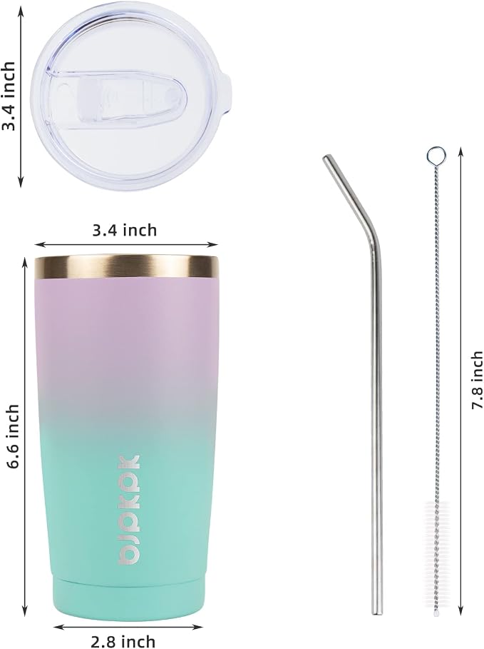 BJPKPK 20 oz Coffee Tumbler with Lid & Straw, Insulated Stainless Steel Mug | Double Wall Vacuum, Keeps Hot/Cold, BPA Free, Leak Proof, Iced Coffee Cup Fit Car Holder, Travel & Beach, Lavender Green