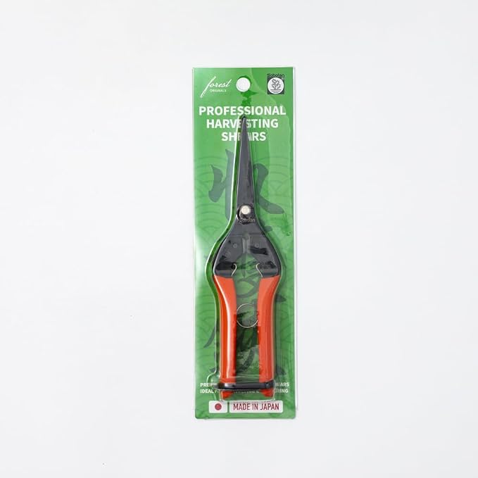 Saboten 7.9" Professional Japanese Harvesting Shears – Straight Blade, Stainless Steel with Fluorine Coating, Spring-Loaded, Ergonomic Grip – forest Originals, Made in Japan