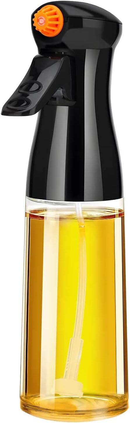 Glass Oil Sprayer, 7oz Olive Oil Mister, Food Grade Portable Refiilable Oil Vinegar Spritzer Sprayer Bottles for Air Fryer, Kitchen, Salad, Baking, BBQ, Frying(black)