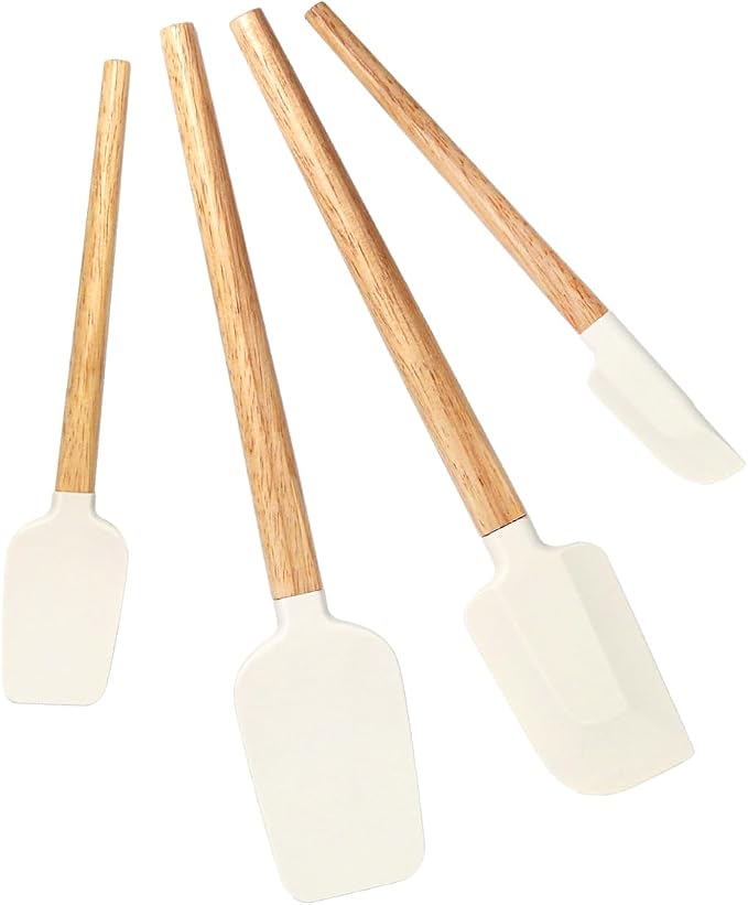 Silicone Spatula Set, Food Grade Rubber Spatula-4 Piece Nonstick Rubber Spatulas, Spoonula, Jar Scraper for Cooking, Baking, Mixing, Frosting - Heat Resistant Up to 600°F (4 Pcs Spatula Off-White)