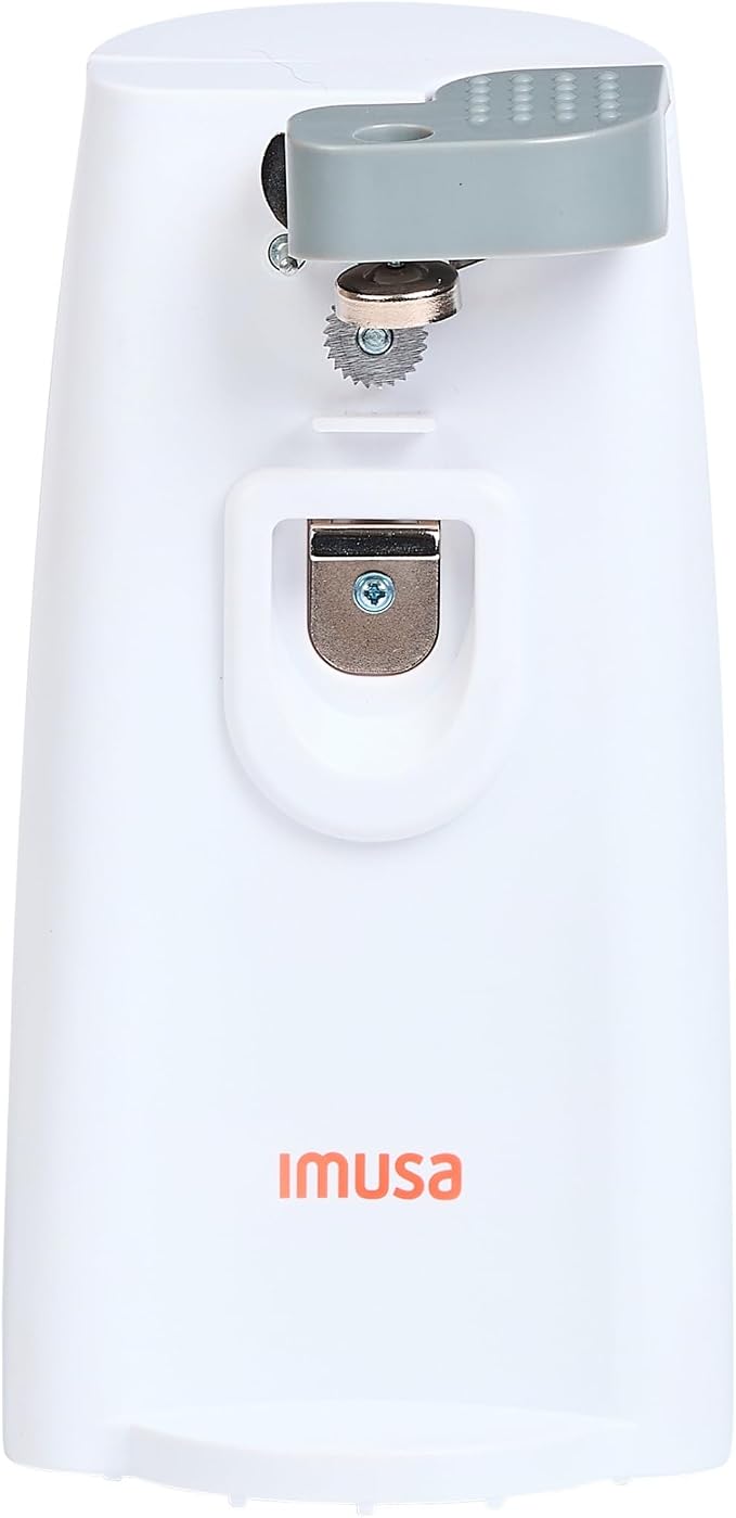 IMUSA White Electric Can Opener with Knife Sharpener & Bottle Opener