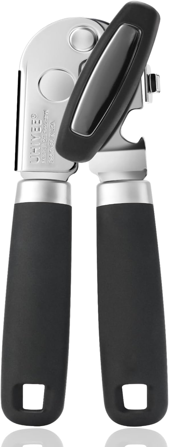 UHIYEE Hand Held Can Opener Manual with Magnet for Home Kitchen, Black | Easy Work, Premium 420J2 Steel, Magnetic Lid Lifter, Easy-Turn Oversized Knob, Arthritis Friendly, Smooth Edge
