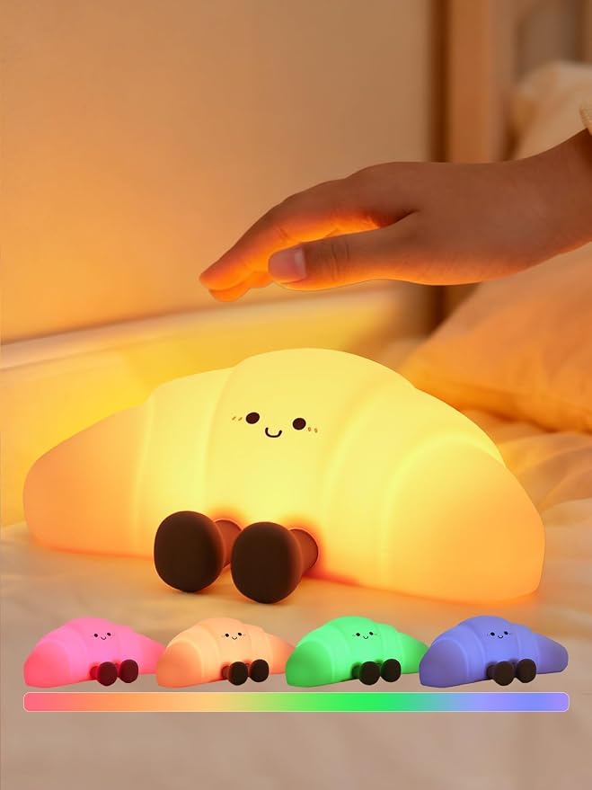 QANYI Croissant Night Light with Color Changing & 3 Brightness, Rechargeable Silicone Night Lamp for Kids & Adults - Soft Glow, Squeezable & Flexible Mood Light for Bedroom, Nursery, Desk Decor