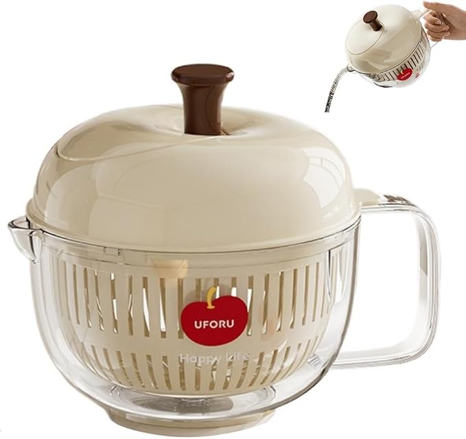 Apple Shaped Salad Spinner Double Layer Vegetable Dryer Washer, High Speed Hand Crank Colander with Lid, Detachable Drain Basket for Kitchen Prep Accessories For Home, Camping, Picnic