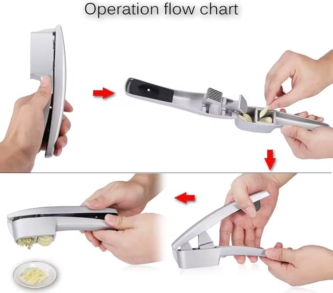 Garlic Press and Slicer 2 in 1 with Built-In Cleaner and Silicone Peeler, Convenient Kitchen Tool for Effortless Mincing and Slicing w/Bonus Garlic Peeler, Durable and Dishwasher Safe Aluminum Alloy