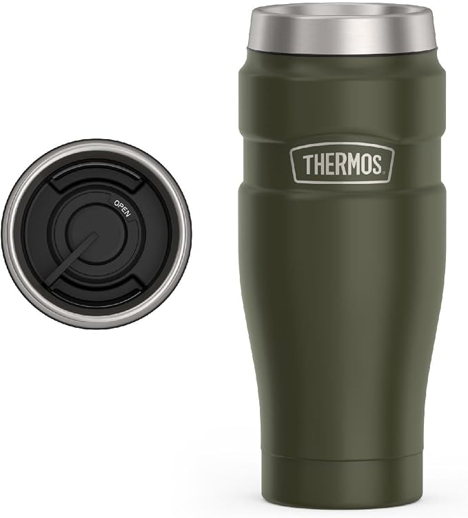 THERMOS Stainless King Stainless Steel Tumbler, 16oz, Army Green | Vacuum-Insulated Coffee Tumbler for Hot & Cold Drinks, For Commuting & Traveling